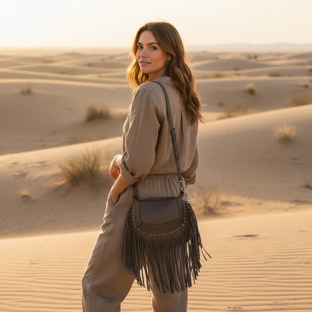 Sac “Nomade” en Cuir Grainé à Franges