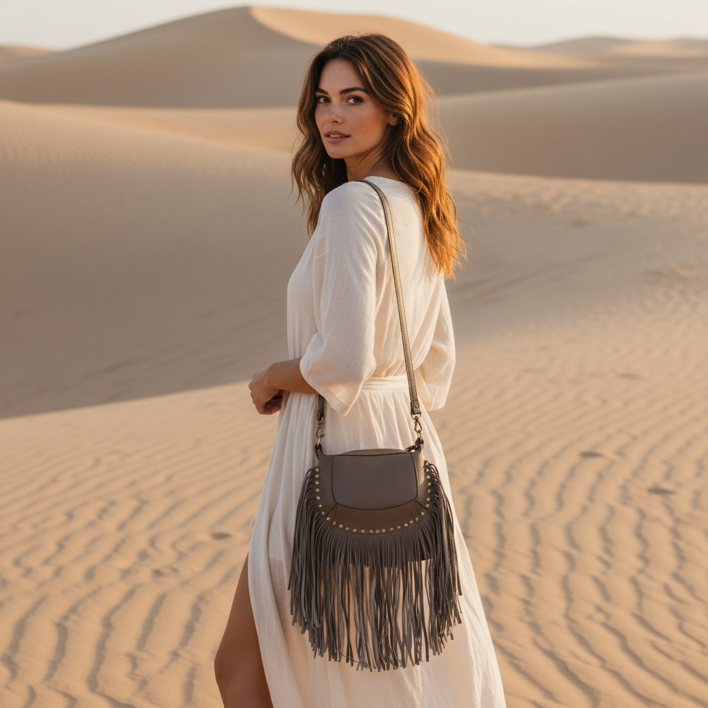 Sac “Nomade” en Cuir Grainé à Franges